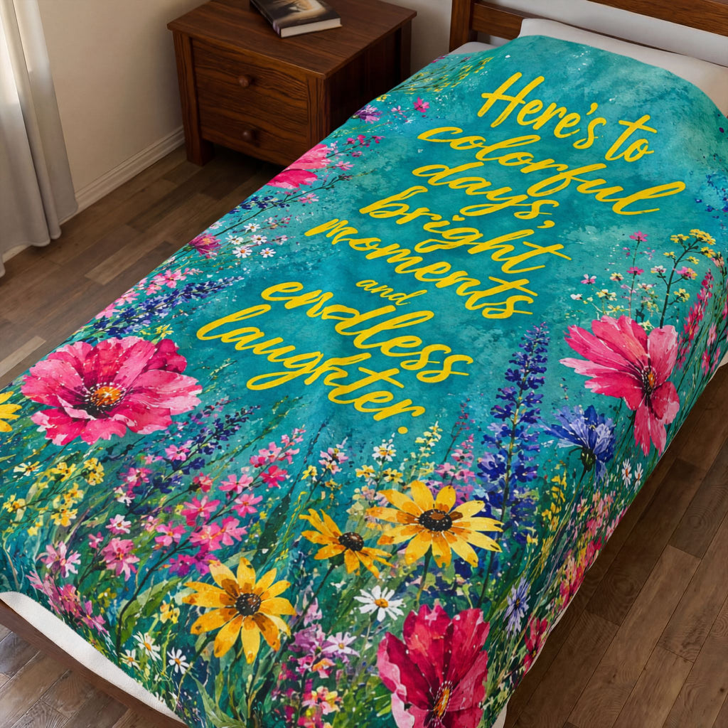 Colorful Floral Quote blanket | Velveteen Plush Blanket