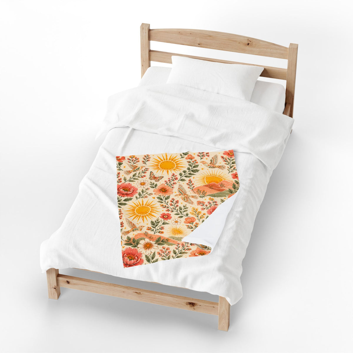 Sunshine Floral Meadow Velveteen Blanket | Retro Sunflowers & Butterflies