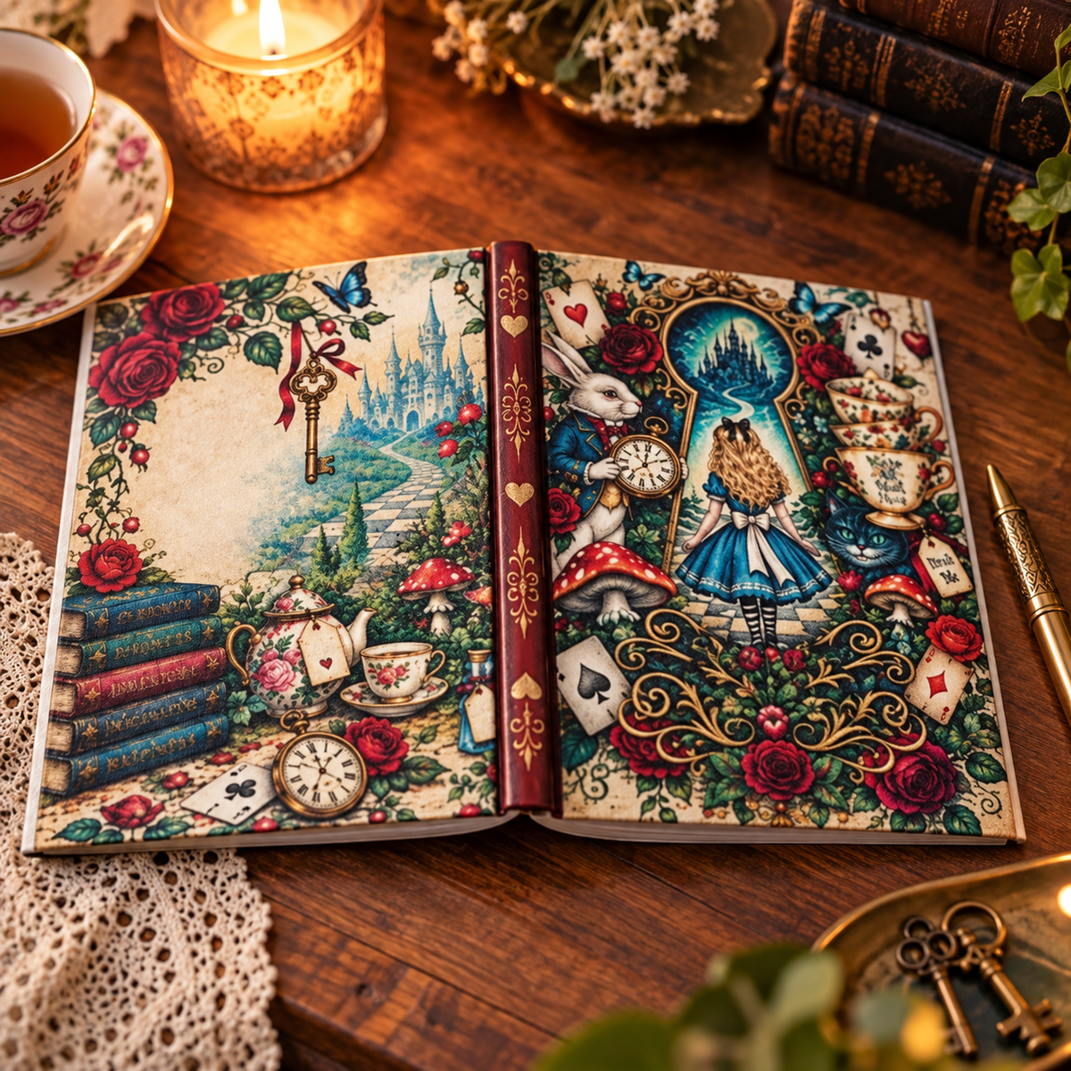 Alice in Wonderland Illustration Hardcover Journal | Down the Rabbit Hole Notebook