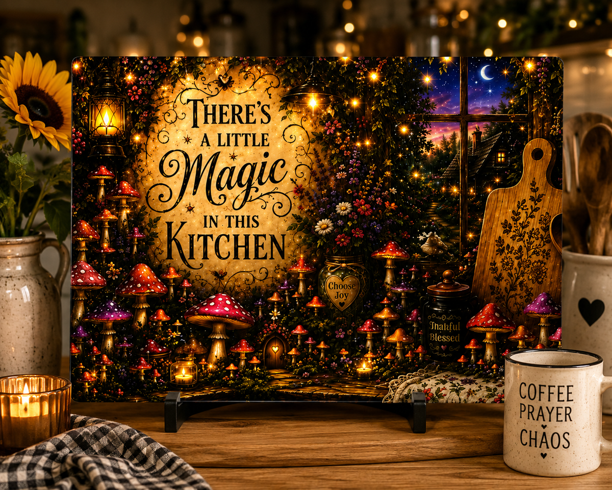 Theres a Little Magic in This Kitchen Glass Cutting Board | Fairy Mushroom Night Scene