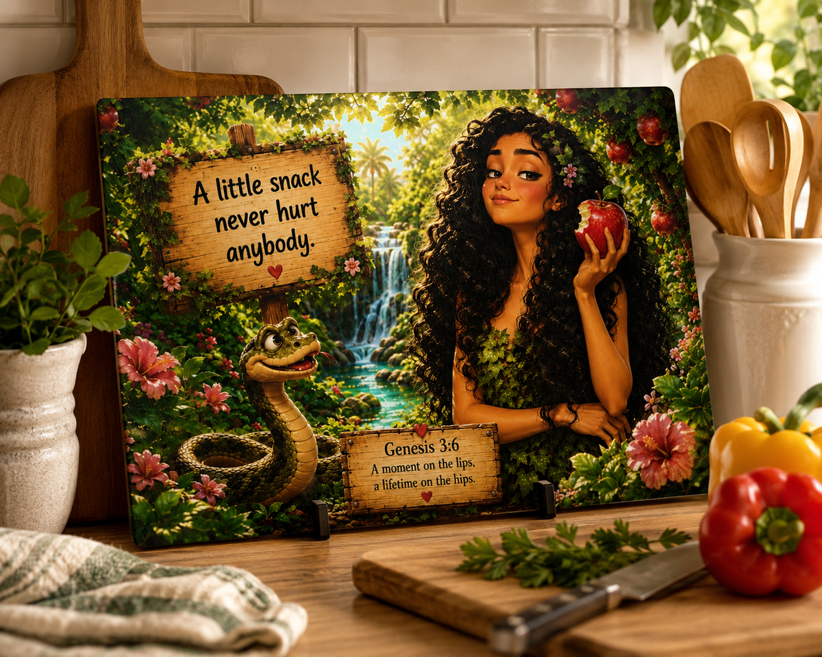 Eden Woman with Snake and Apple Glass Cutting Board | Genesis 3:6 Artwork