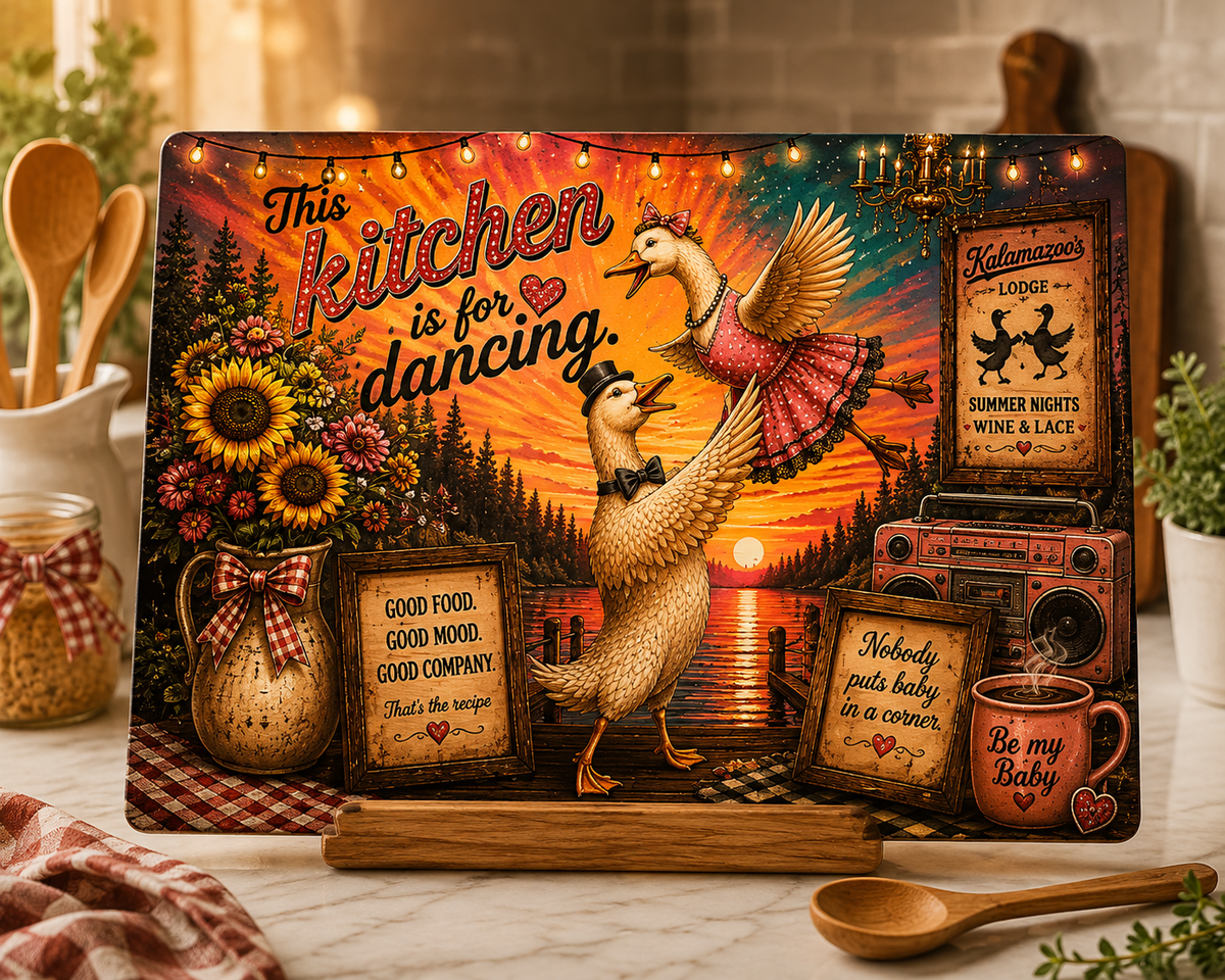 This Kitchen Is For Dancing Glass Cutting Board | Dancing Geese Kitchen Decor