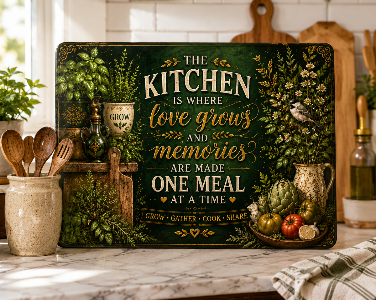 Kitchen Love Grows Memories glass cutting board | farmhouse kitchen decor