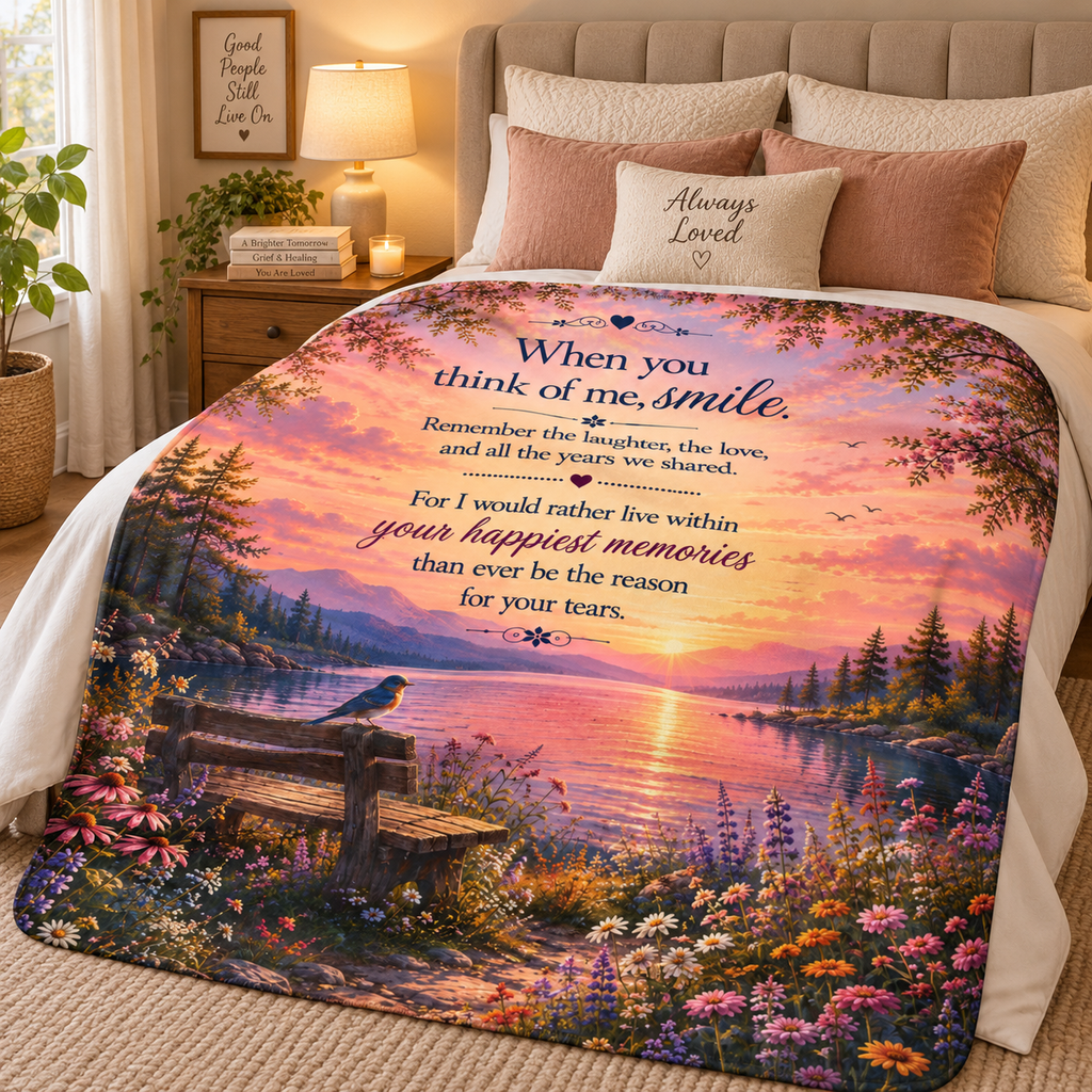 When You Think Of Me Smile Blanket | Memorial Sunset Landscape