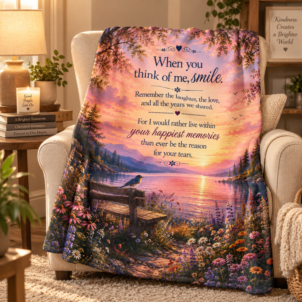 When You Think Of Me Smile Blanket | Memorial Sunset Landscape