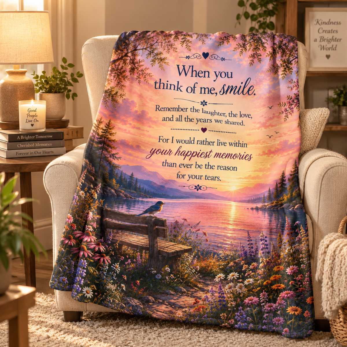 When You Think Of Me Smile Blanket | Memorial Sunset Landscape