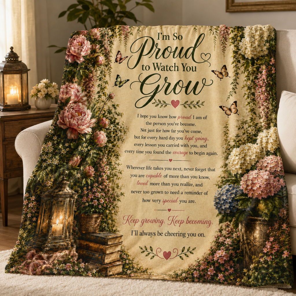 I'm So Proud to Watch You Grow Velveteen Plush Blanket | Floral Butterfly Keepsake