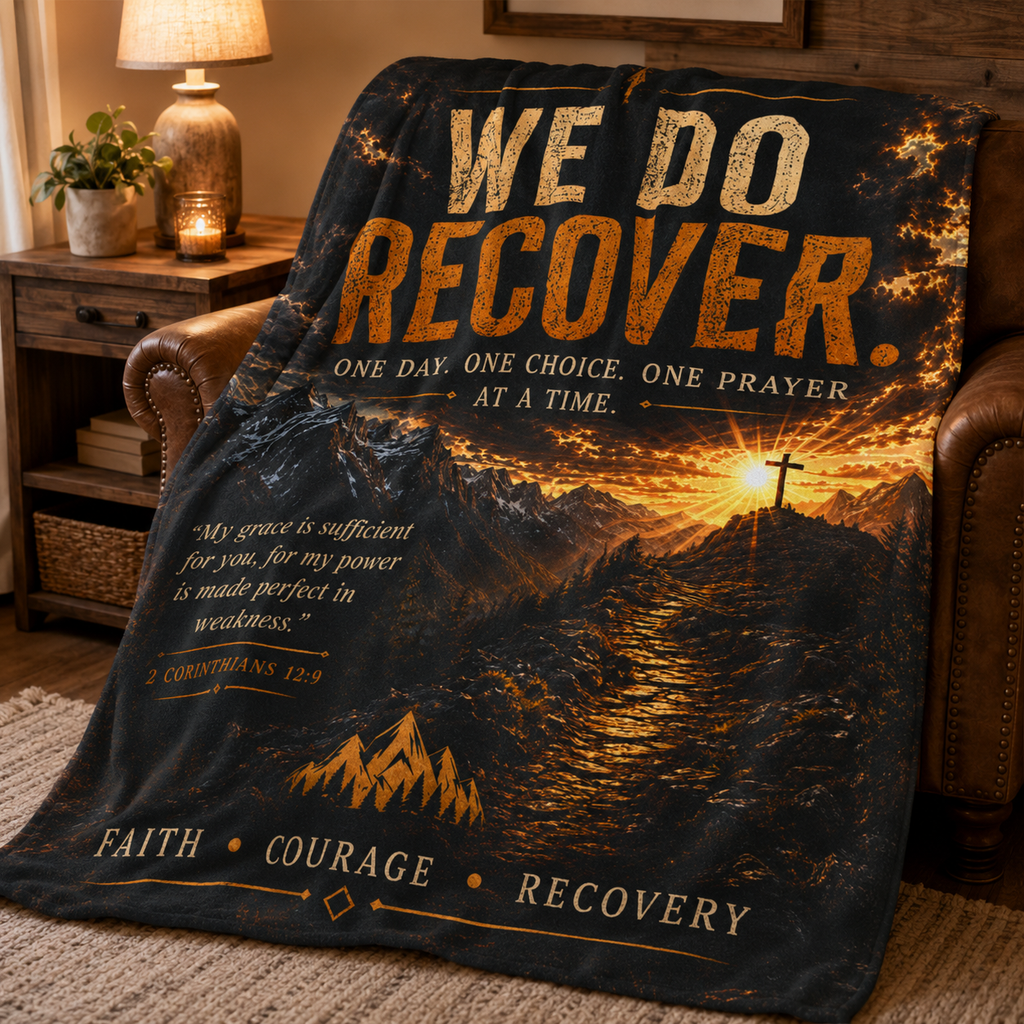 We Do Recover Faith Blanket | Christian Recovery Quote, Cross Mountain Illustration