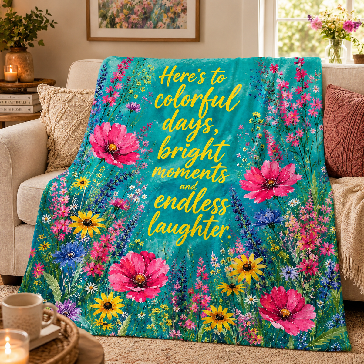 Colorful Floral Quote blanket | Velveteen Plush Blanket