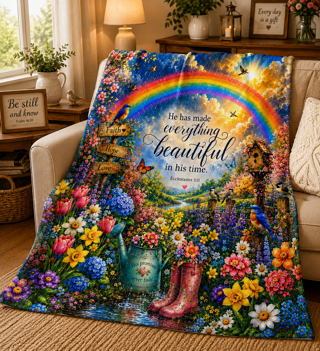 He Has Made Everything Beautiful blanket | Inspirational Bible Verse Velveteen Plush Blanket
