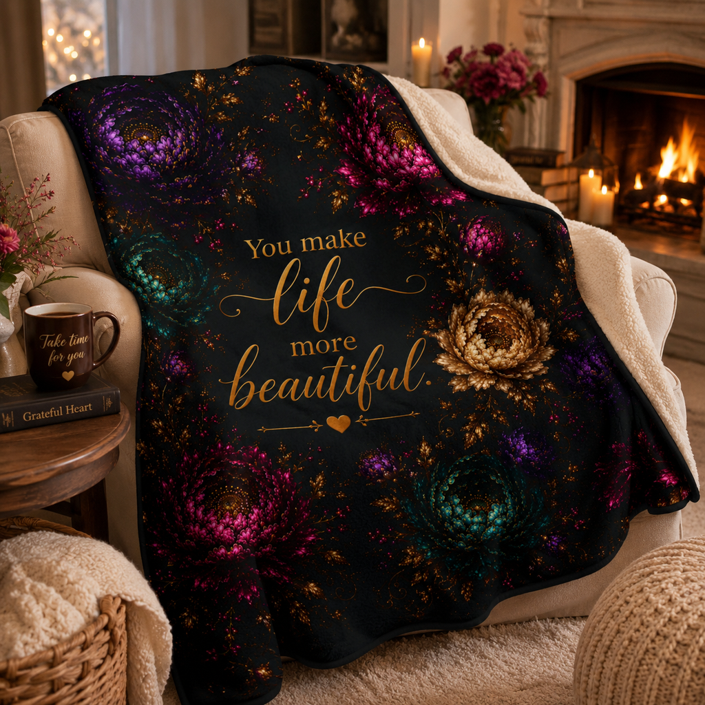 You Make Life More Beautiful Floral Throw Blanket | Sherpa Fleece