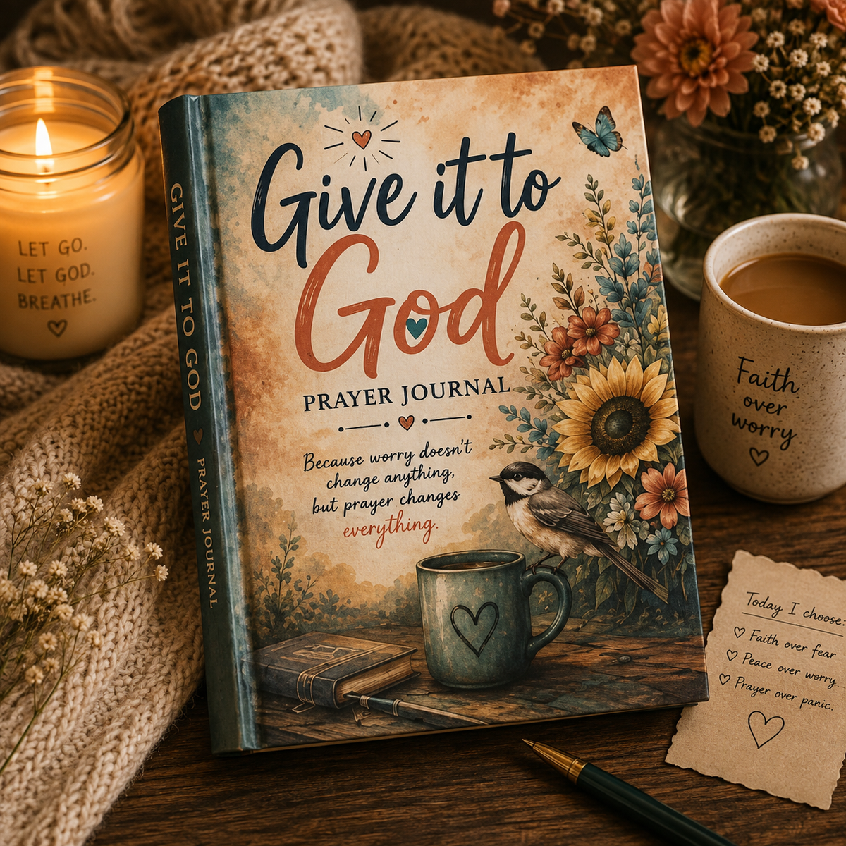 Give It to God Prayer Journal Hardcover | Christian Faith Notebook, Sunflower Design