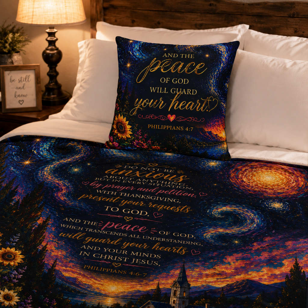 Peace of God Scripture pillowcase | Philippians 4:7 decorative throw