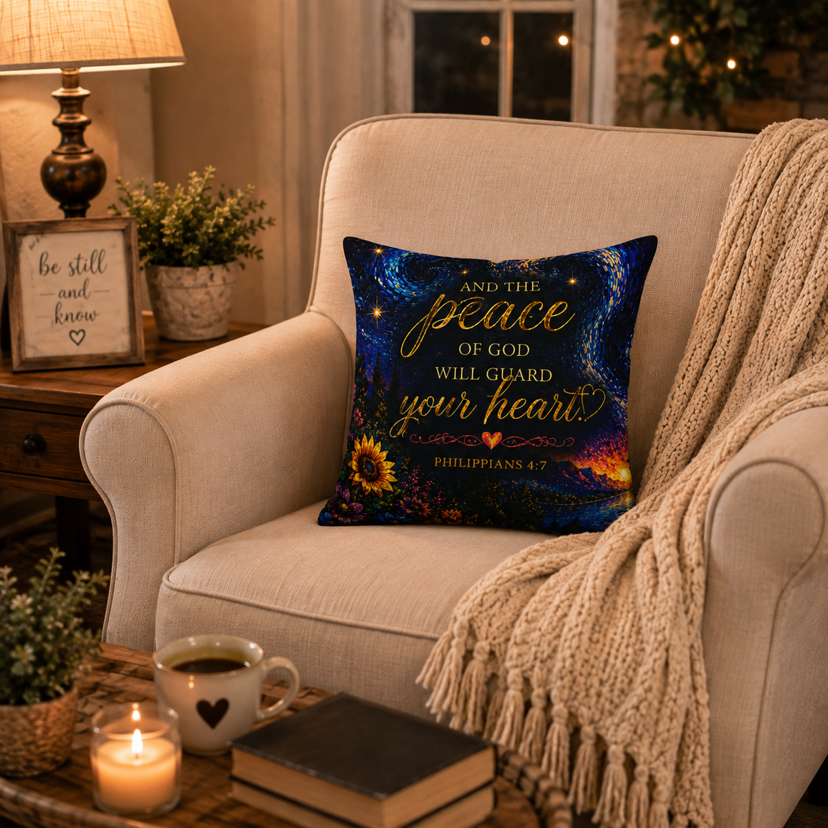 Peace of God Scripture pillowcase | Philippians 4:7 decorative throw
