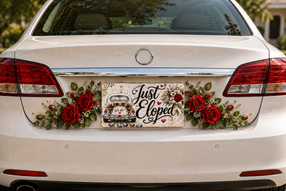 Just Eloped Car Magnet | Wedding Newlywed Bumper Sticker Floral