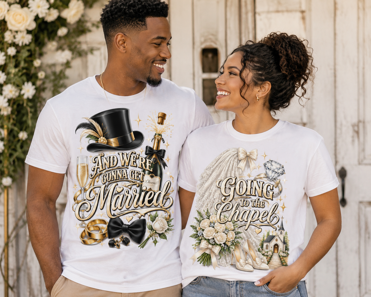 Going to the Chapel Couples T-Shirt | Wedding Veil Ring Bouquet Design