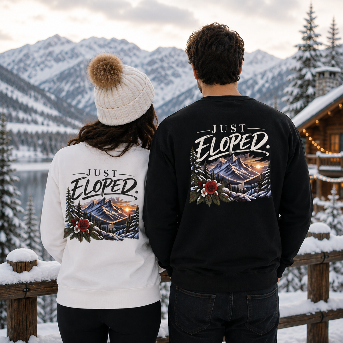 Just Eloped Mountain Scene Sweatshirt | Mrs. Script Chest Logo