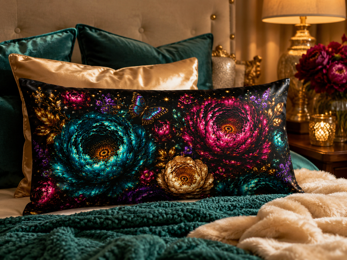 Galactic Floral Spiral Satin Pillowcase | Cosmic Rose Nightprint