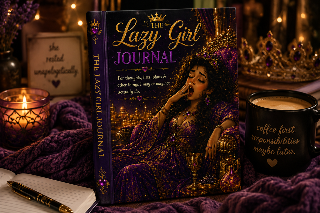 Lazy Girl journal Hardcover Journal | I already took my bra off purple gold cover