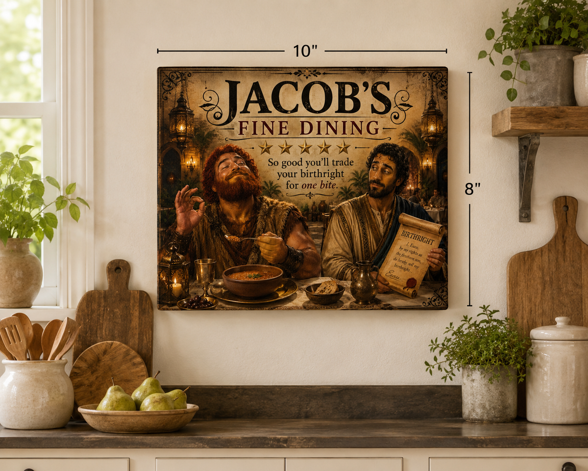 Jacob's Fine Dining Canvas, Stretched Wall Art | Biblical Humor