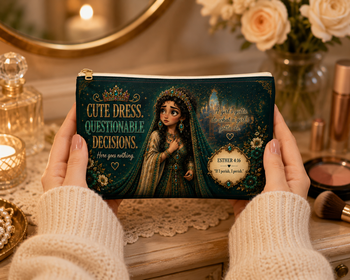 Cute Dress Questionable Decisions accessory pouch | Esther 4:16 inspired design
