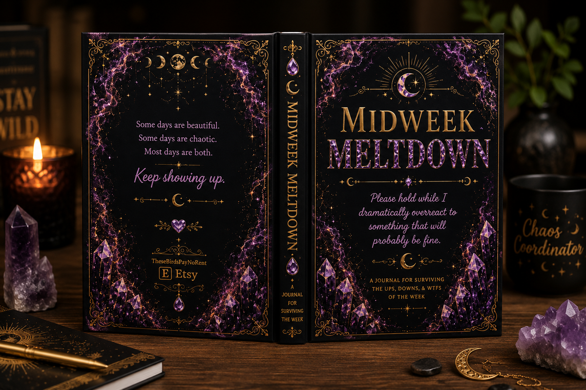 Midweek Meltdown Hardcover Journal | Matte celestial moon notebook