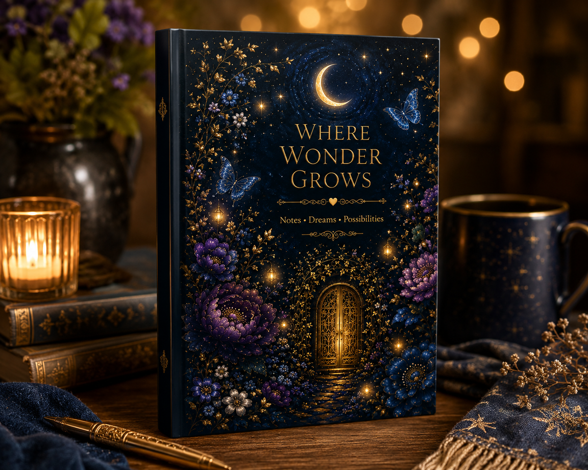 Midnight Magic Where Wonder Grows Hardcover Journal | Moonlit Floral Butterflies Notebook