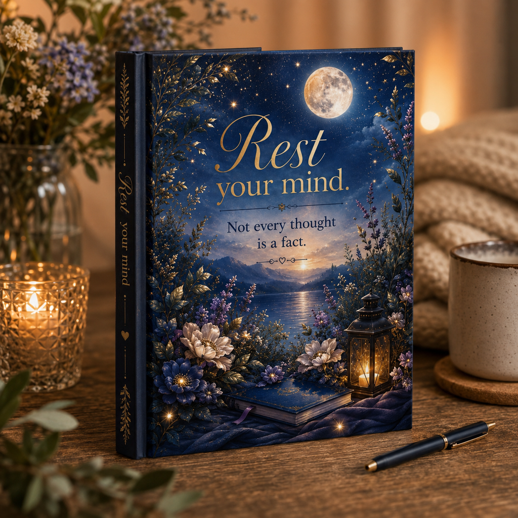 Rest Your Mind hardcover journal | inspirational moonlit floral notebook
