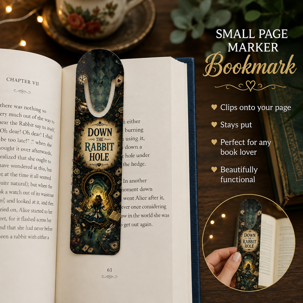 Down the Rabbit Hole Bookmark | Alice in Wonderland Illustration
