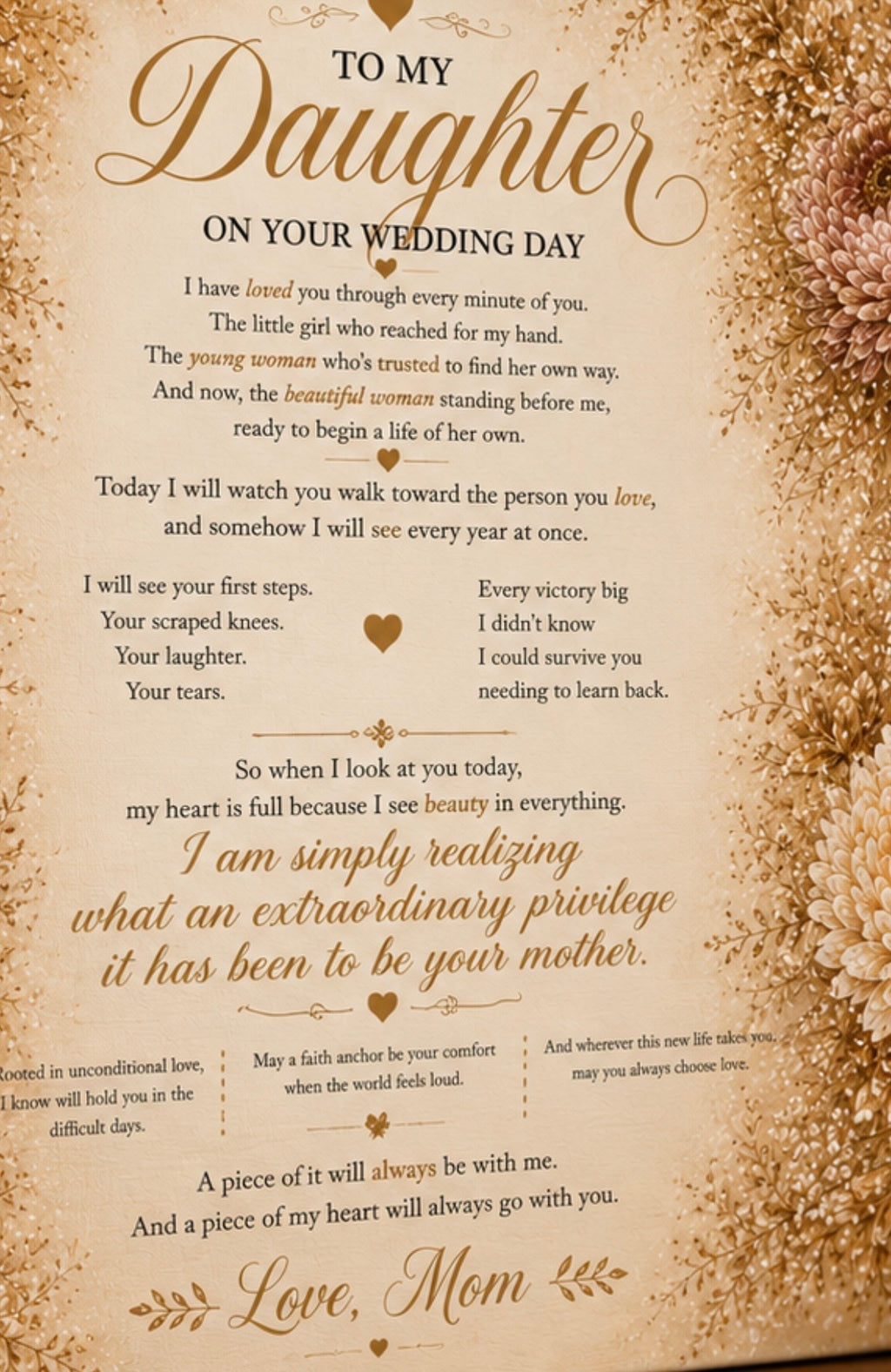 To My Daughter Wedding Poem Canvas
