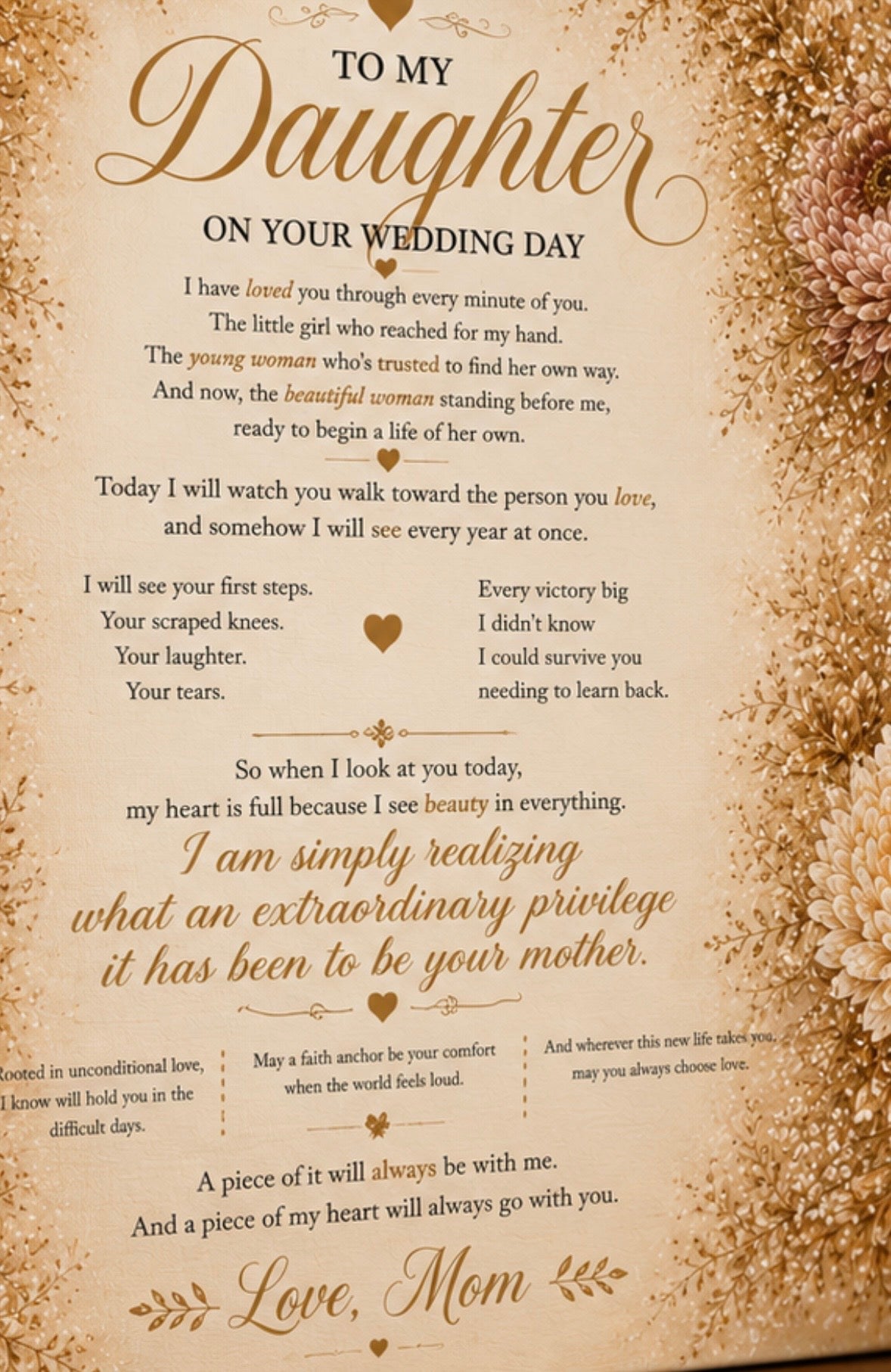 To My Daughter Wedding Poem Canvas