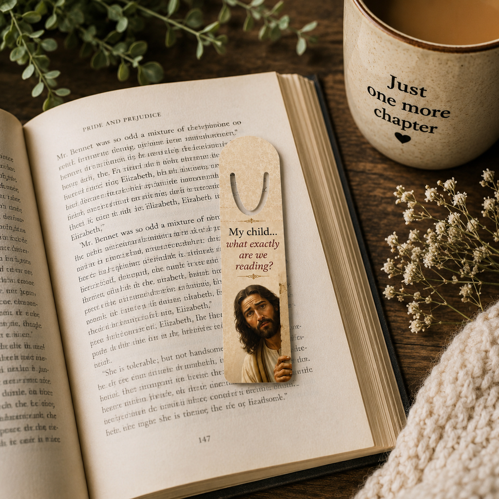 Jesus Peeking, My Child What Exactly Are We Reading? Bookmark | Religious Reading Humor