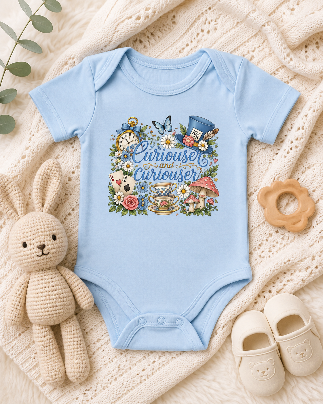 Little Wonderland Curiouser and Curiouser Alice Illustration Bodysuit | Baby Onesie