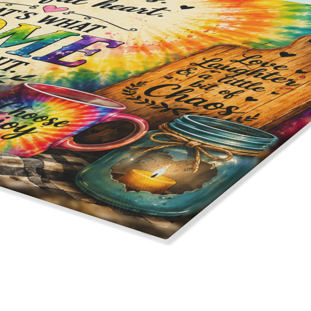 Thats What Home Is All About Glass Cutting Board | Sunflower Tie-Dye Kitchen Decor