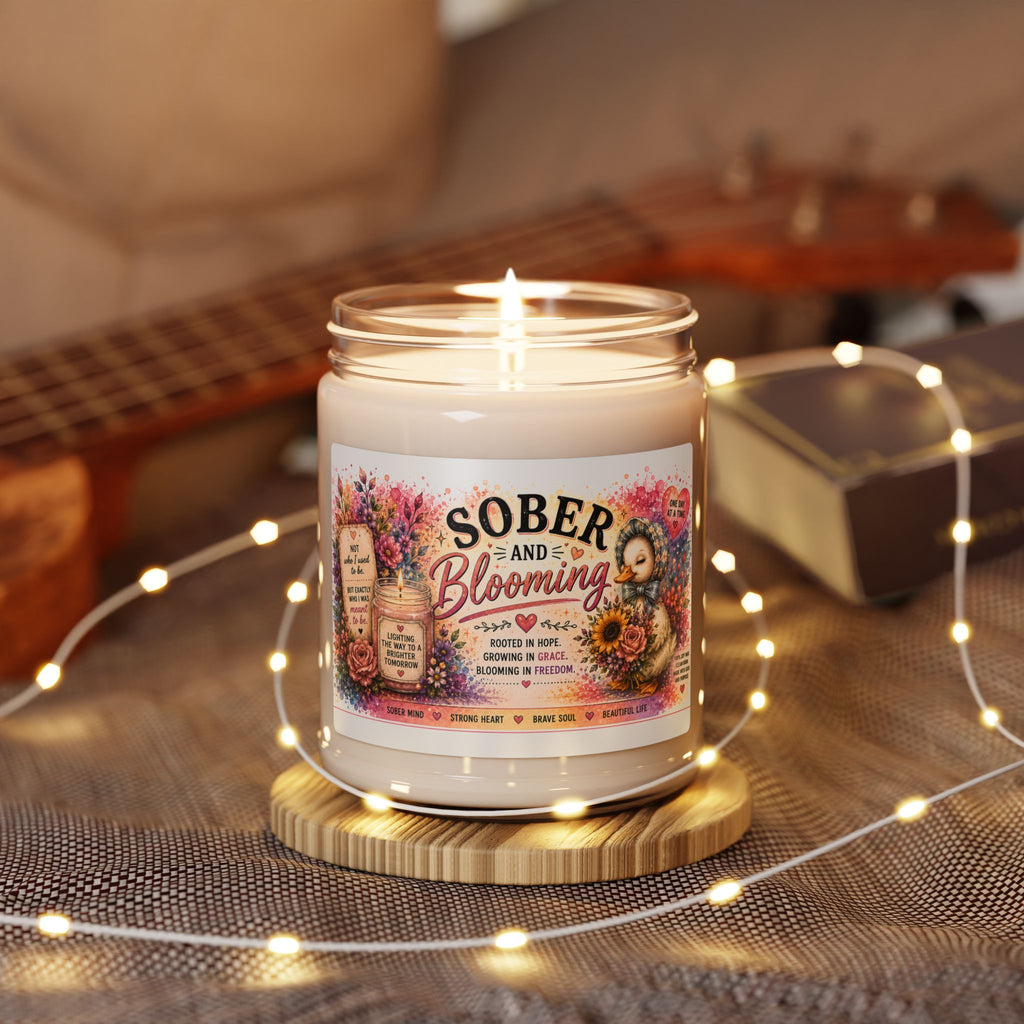 Sober and Blooming Candle Scented Soy Candle, 9oz | Recovery Floral Label