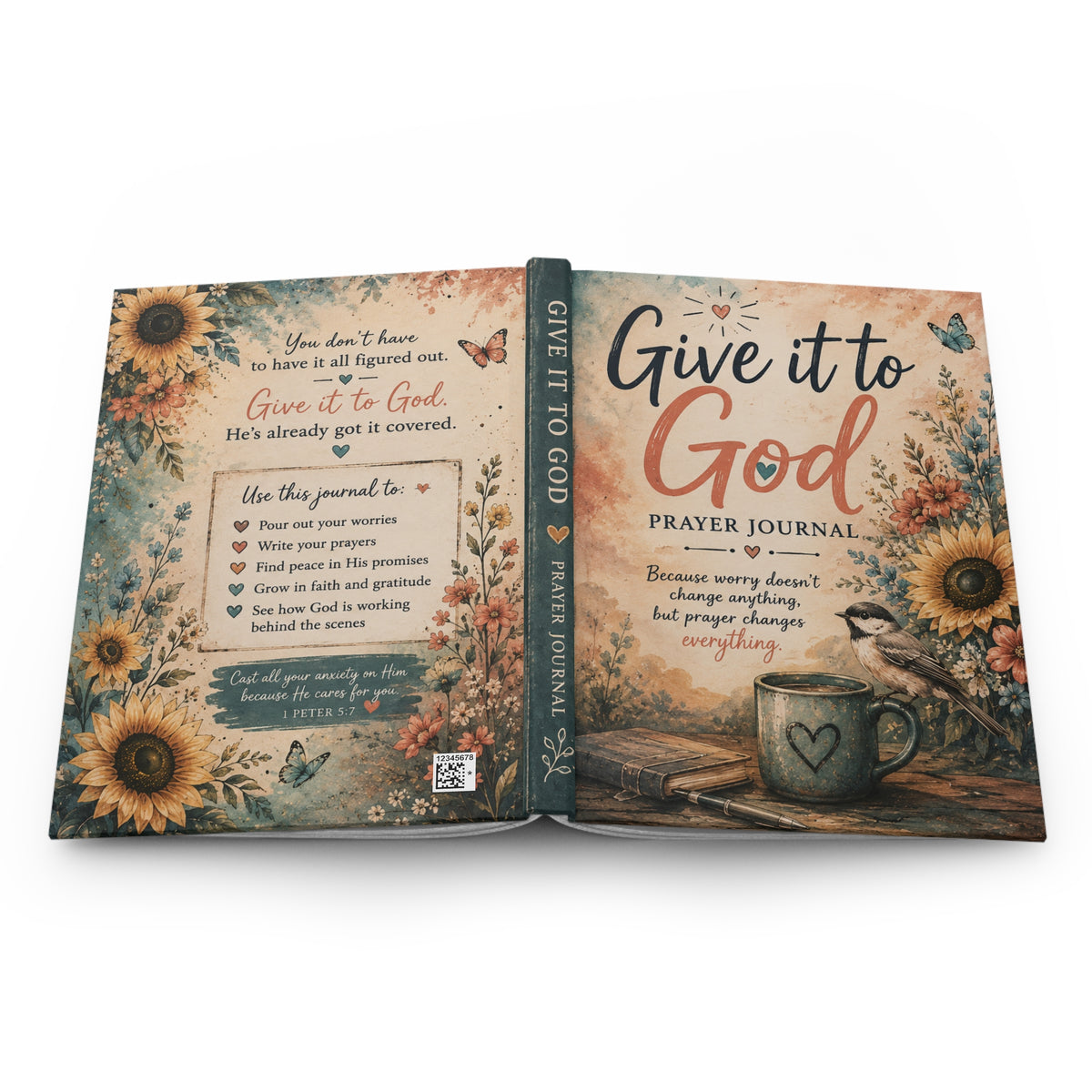 Give It to God Prayer Journal Hardcover | Christian Faith Notebook, Sunflower Design