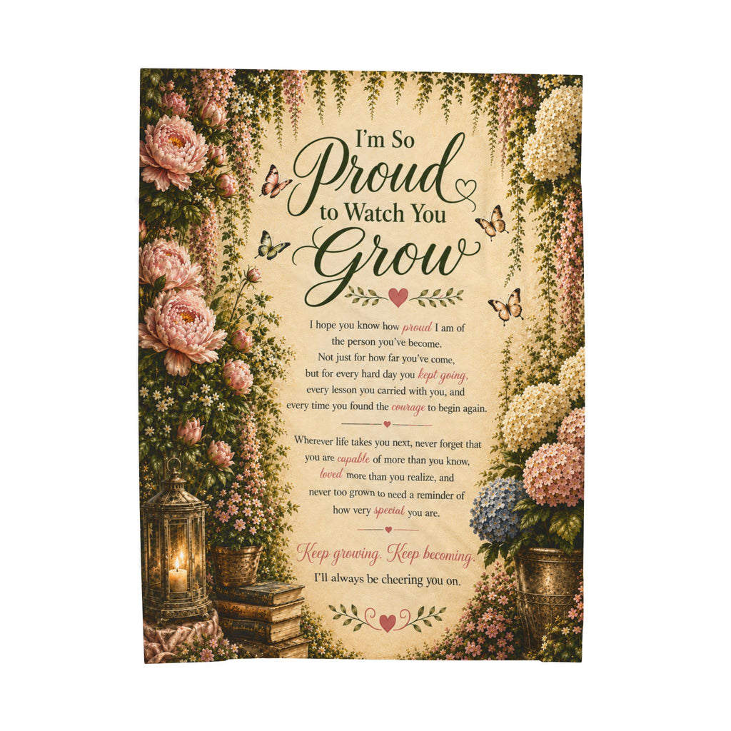 I'm So Proud to Watch You Grow Velveteen Plush Blanket | Floral Butterfly Keepsake