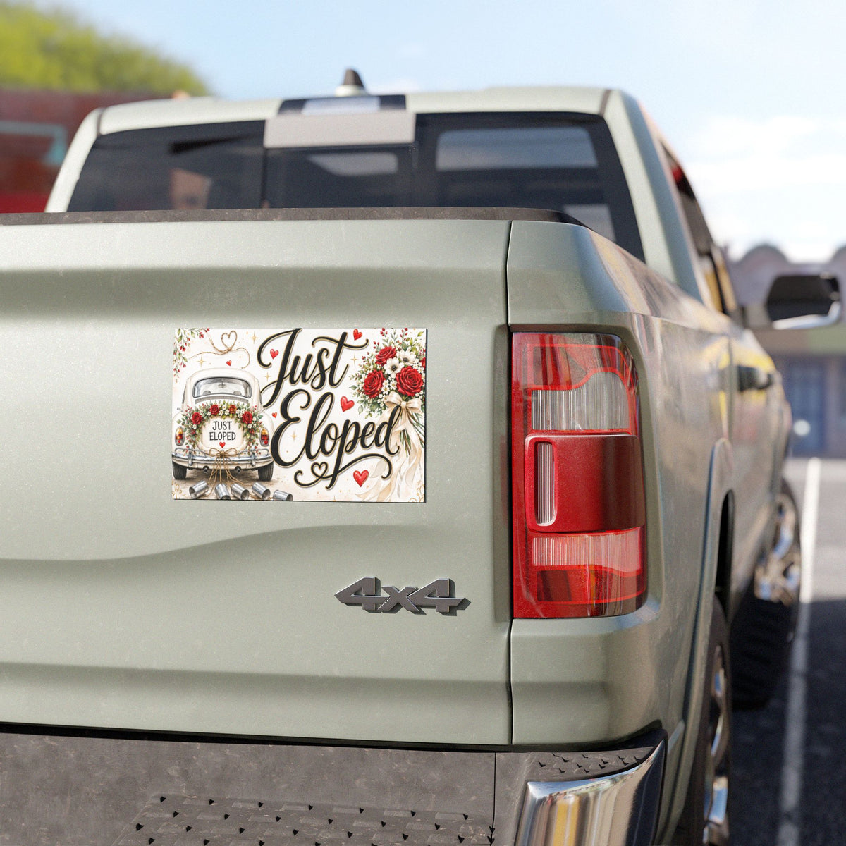 Just Eloped Car Magnet | Wedding Newlywed Bumper Sticker Floral
