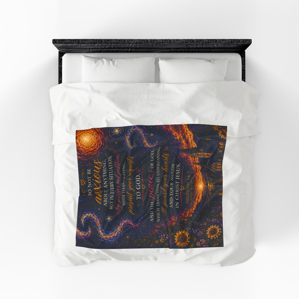 Starry Night Scripture Velveteen Blanket | Philippians 4:6-7 verse