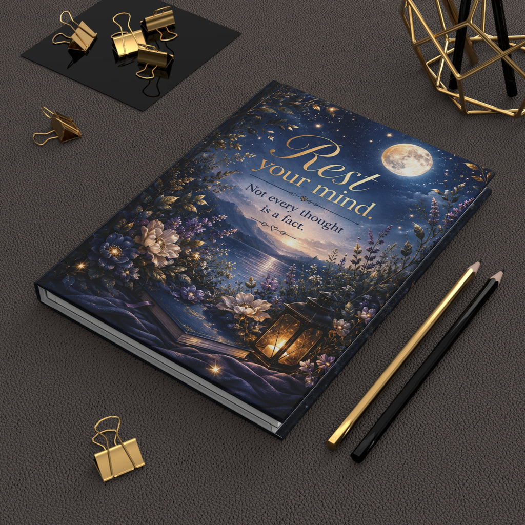 Rest Your Mind hardcover journal | inspirational moonlit floral notebook