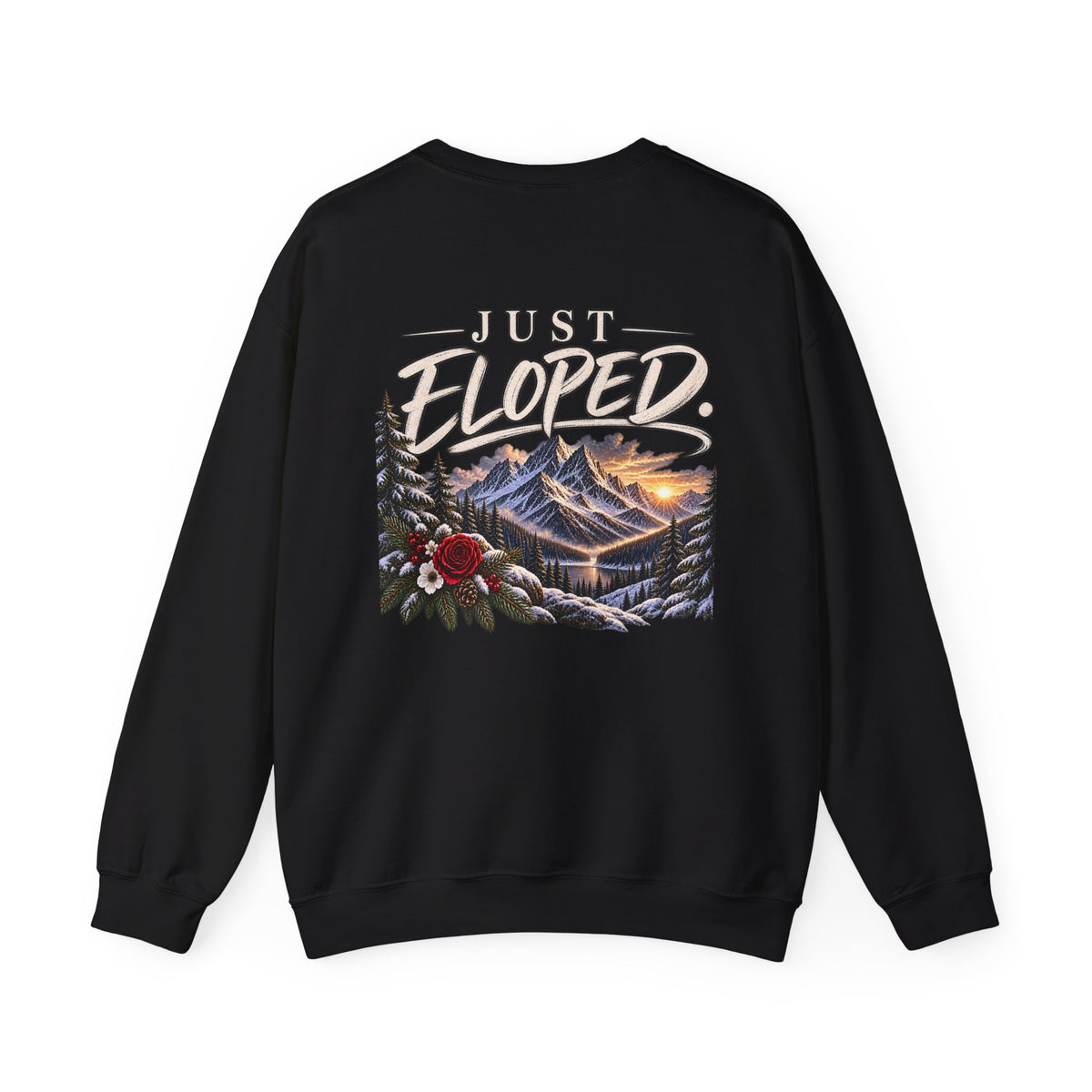 Just Eloped Mountain Scene Sweatshirt | Mrs. Script Chest Logo