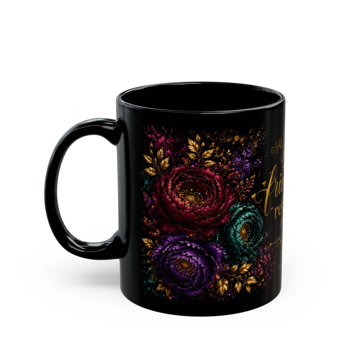 Sweet Friendship Refreshes the Soul Mug | Black Floral Scripture Coffee Mug