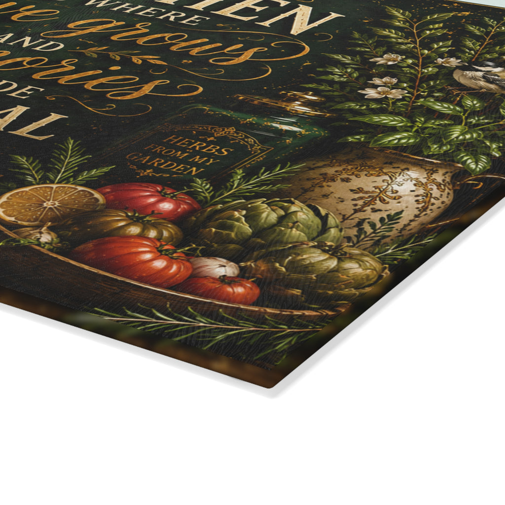 Kitchen Love Grows Memories glass cutting board | farmhouse kitchen decor