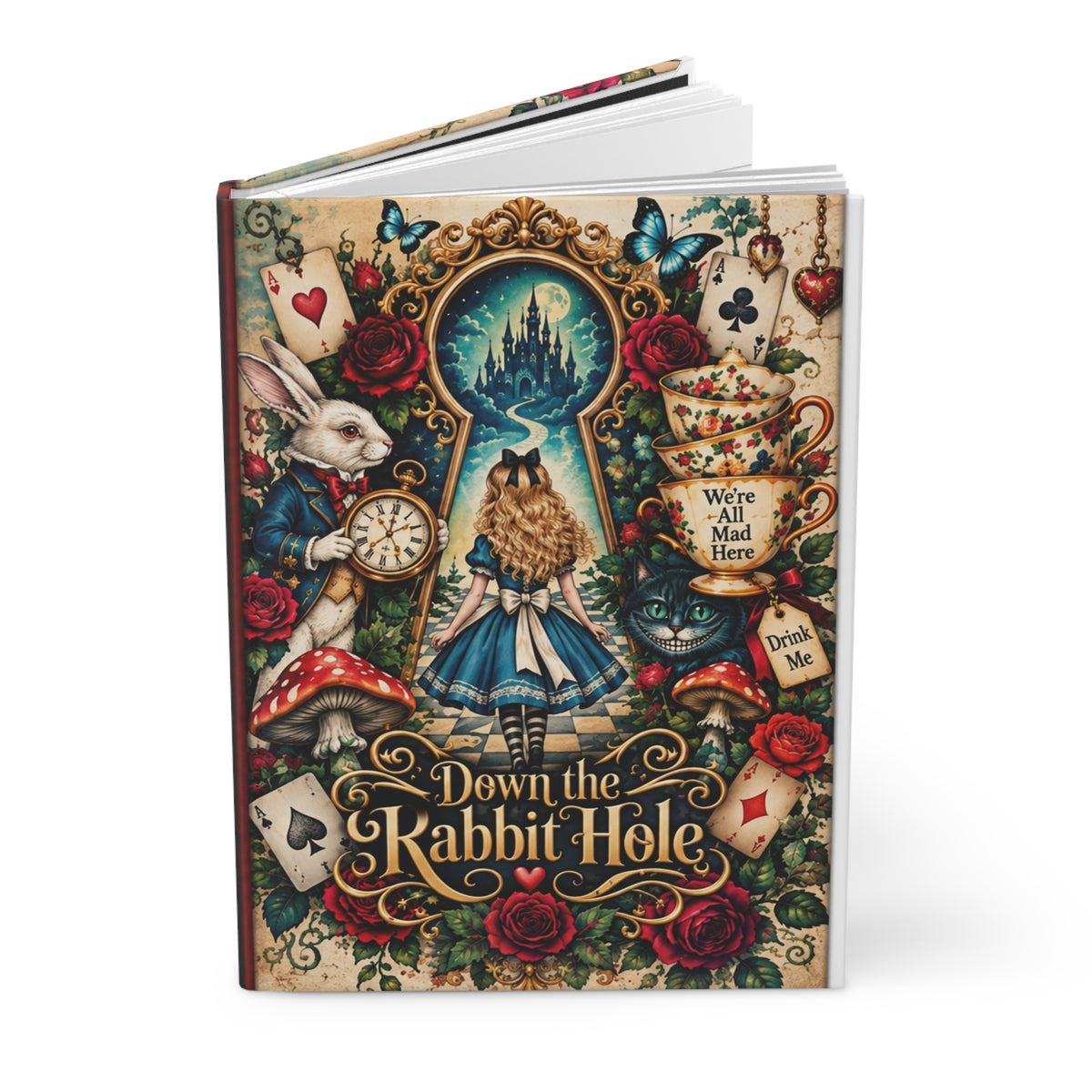 Alice in Wonderland Illustration Hardcover Journal | Down the Rabbit Hole Notebook