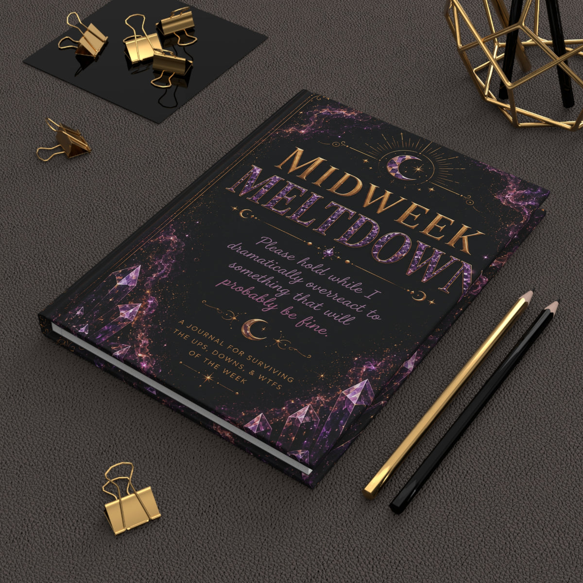 Midweek Meltdown Hardcover Journal | Matte celestial moon notebook