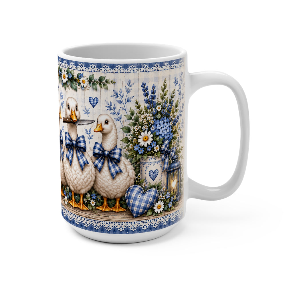 Kinda Cute Kinda Stabby Mug | 15oz Ceramic Duck Illustration, Blue Floral Decor