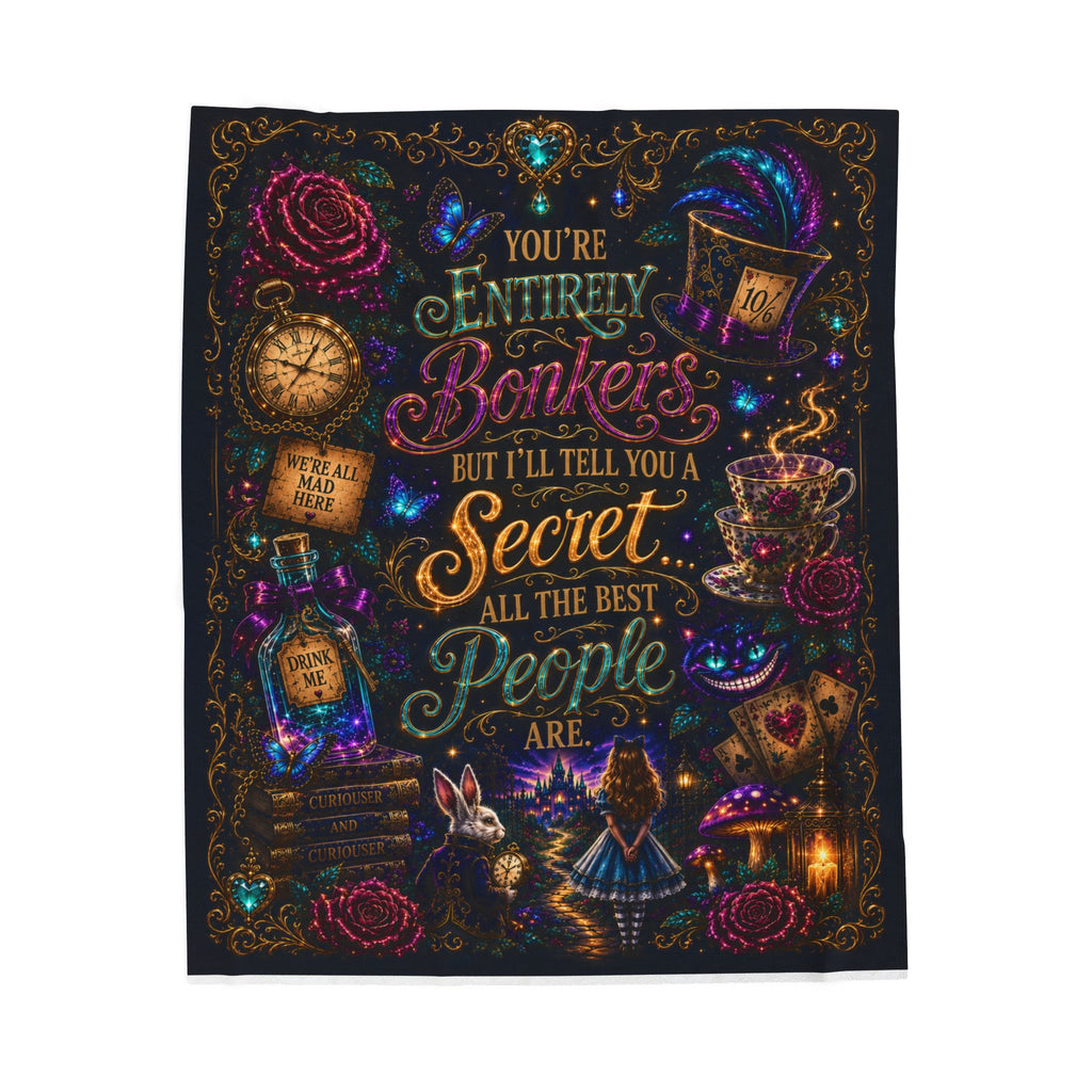 Mad Tea Party Quote Velveteen Plush Blanket | Alice in Wonderland inspired
