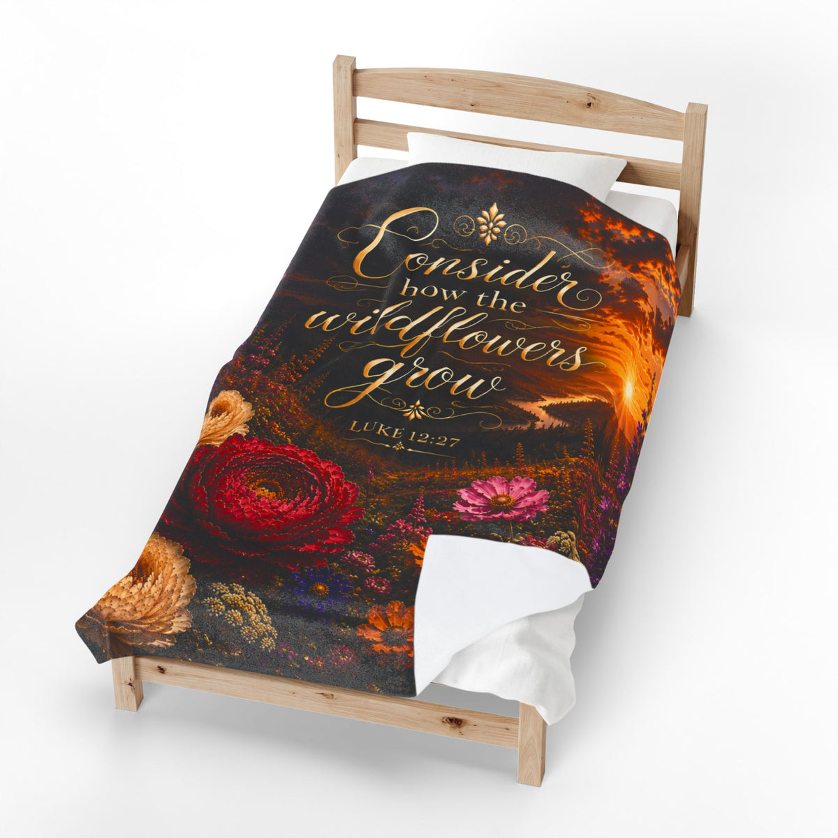 Consider How the Wildflowers Grow Velveteen Plush Blanket | Luke 12:27 floral sunrise