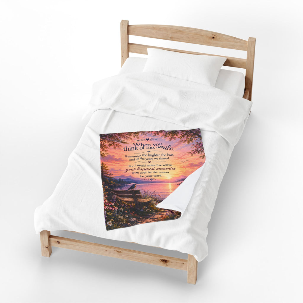 When You Think of Me Smile Velveteen Plush Blanket | Sunset Lake Memorial Scene