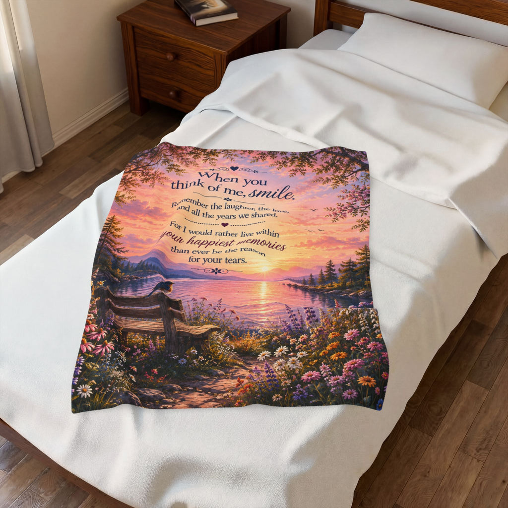When You Think of Me Smile Velveteen Plush Blanket | Sunset Lake Memorial Scene